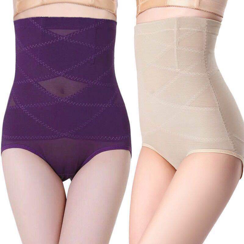 Seamless high-waisted cross-abdomen panties, mesh gauze, ladies postpartum body pants, corset underwear, body shaping, hip support, waist support