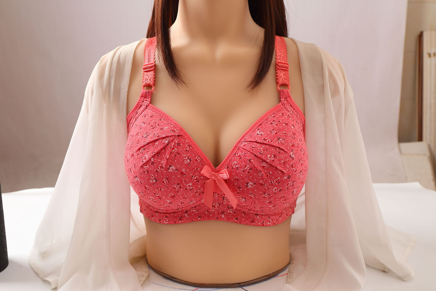 Pure cotton printing bra without steel ring gather non-magnetic plus size mother underwear