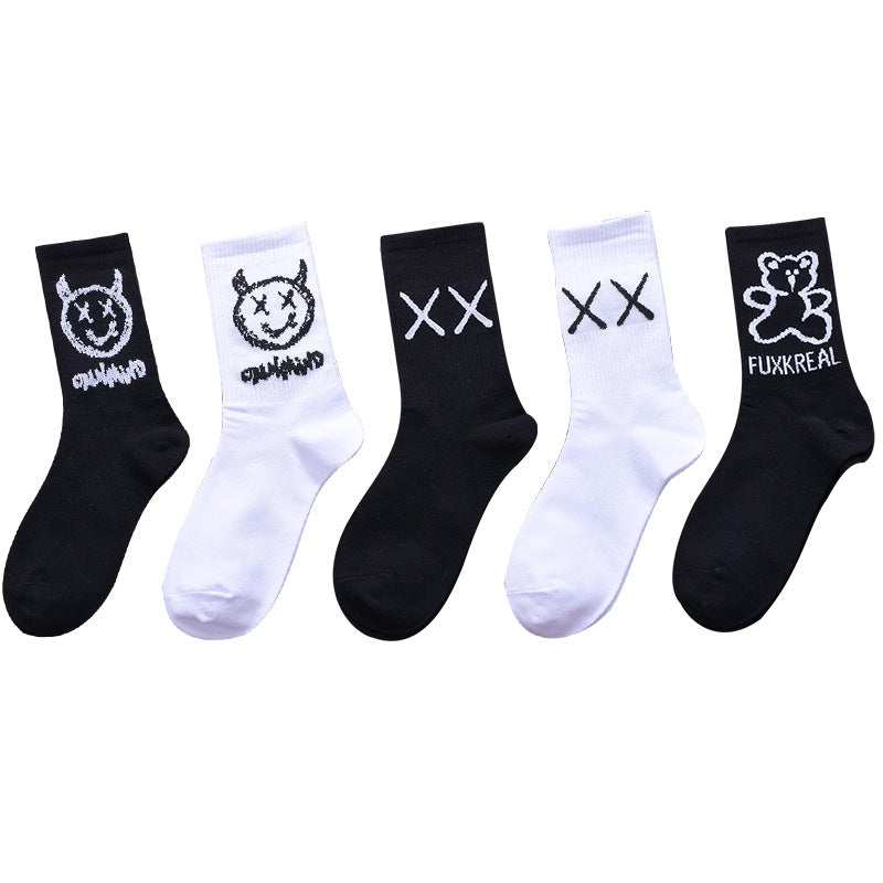 Socks men and women stockings street ins trend stockings black sports wind high-top basketball socks