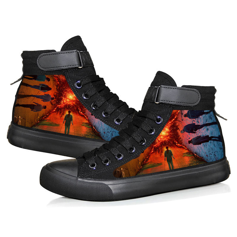 American TV series Stranger Things 4 around 3D digital printing shoes students high-top canvas shoes