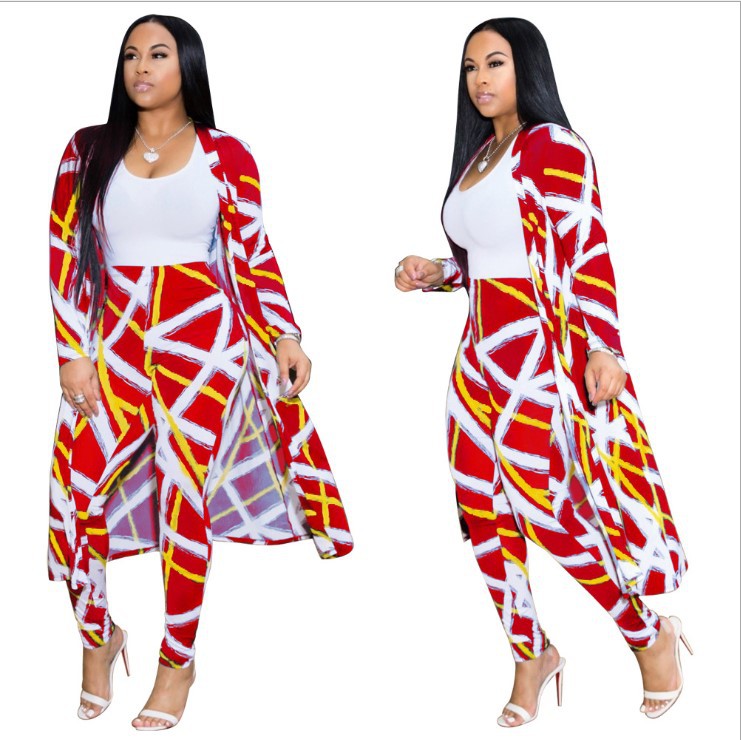 European and American cross-border exclusive long-sleeved printed jacket cloak leggings two-piece