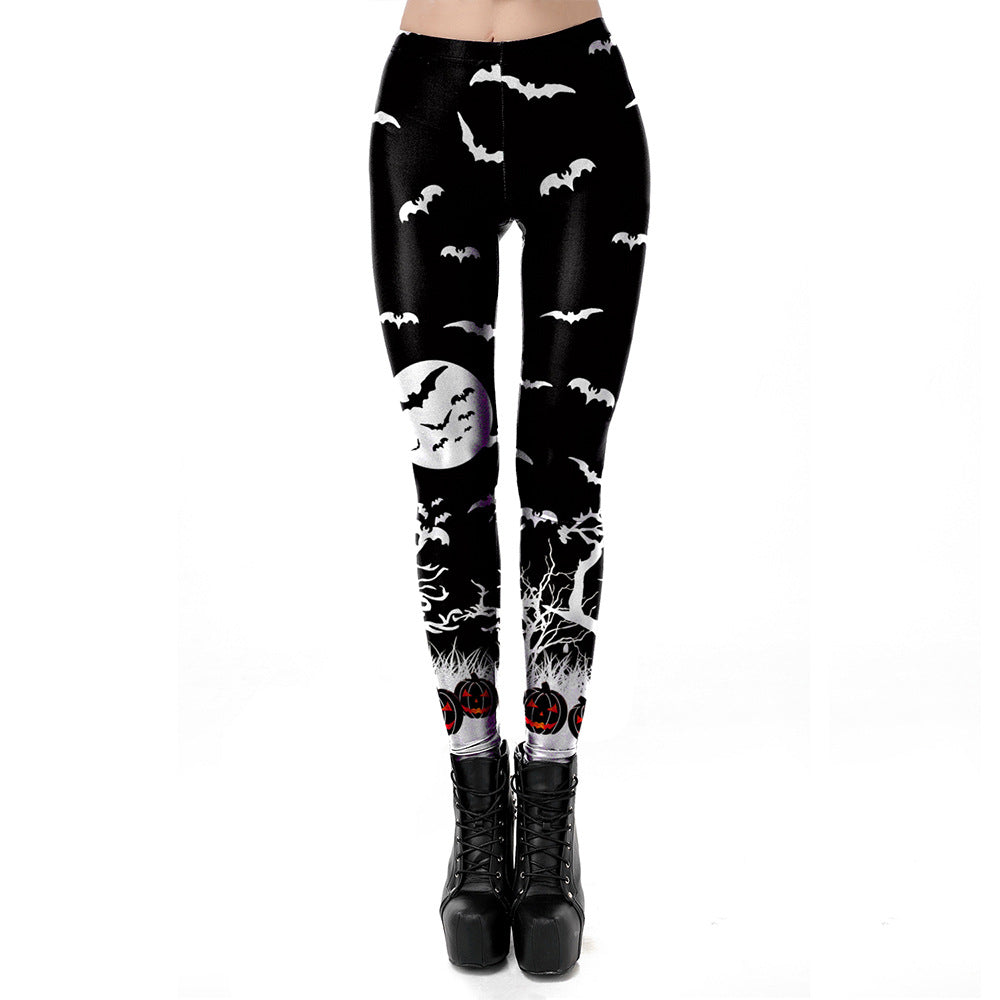 Halloween carnival new horror forest scene printing ladies leggings