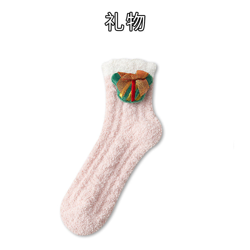 Thickened coral fleece socks cute cartoon tube socks Christmas socks home floor socks