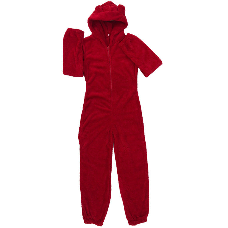 New cross-border plus plush thick plush jumpsuit hooded pajamas parent-child wear