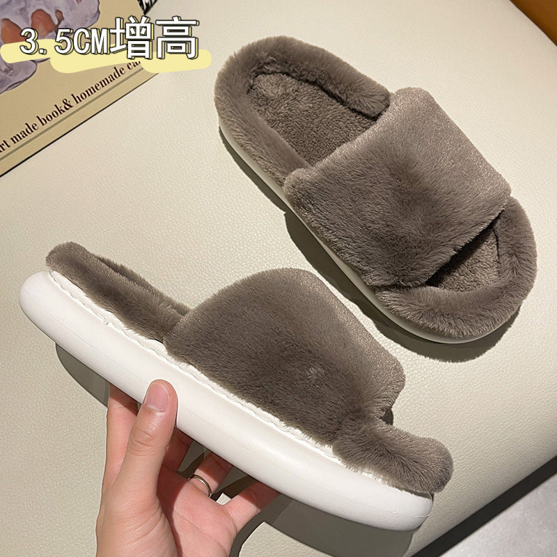 Fur slippers women's thick-soled warm cotton shoes home indoor plush outerwear shoes men's ins trendy couple shoes