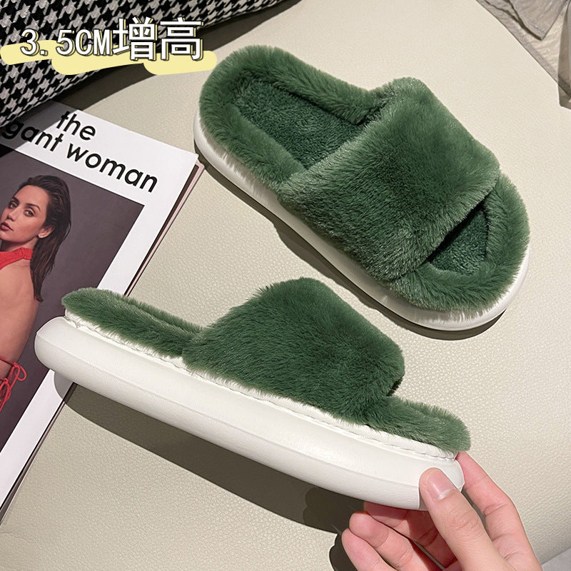 Fur slippers women's thick-soled warm cotton shoes home indoor plush outerwear shoes men's ins trendy couple shoes