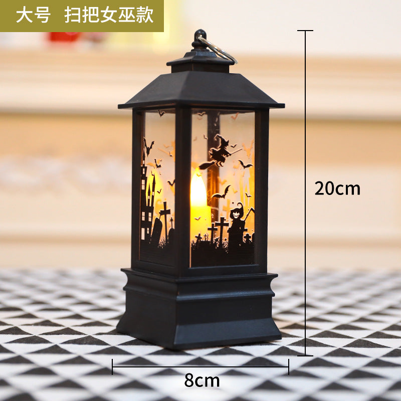 Cross-border new Halloween hollow lantern decoration props pumpkin lantern ghost festival small oil lamp LED electronic candle lamp