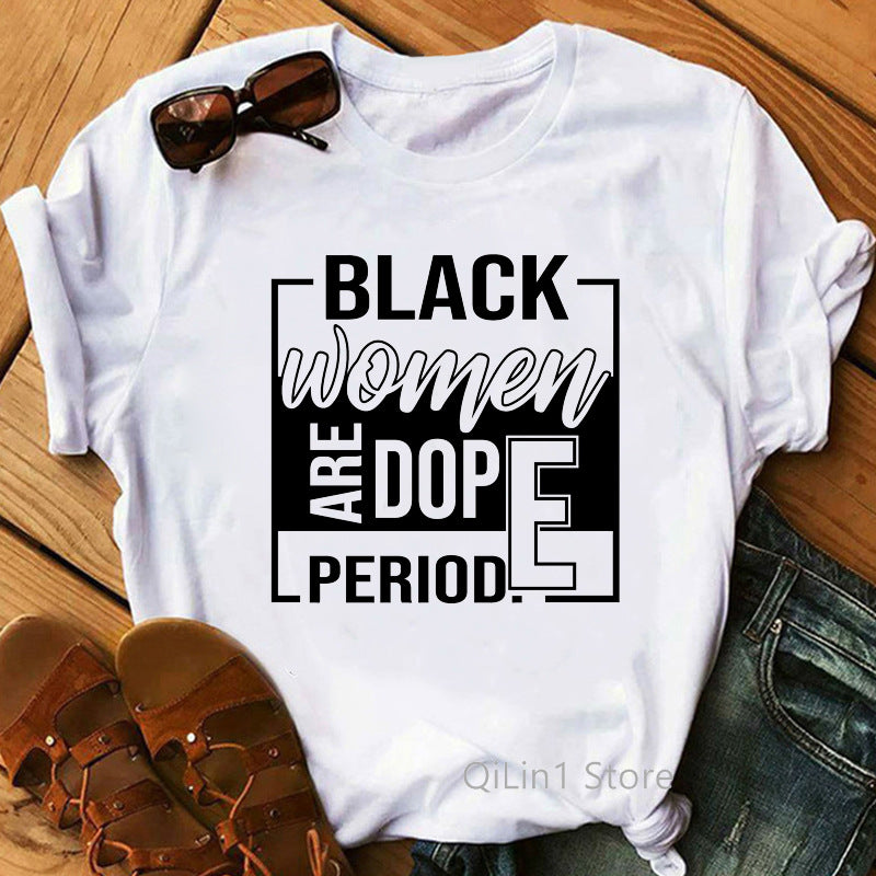 European and American Foreign Trade Feminism God Says You Are Black Girl Print Short Sleeve T-Shirt