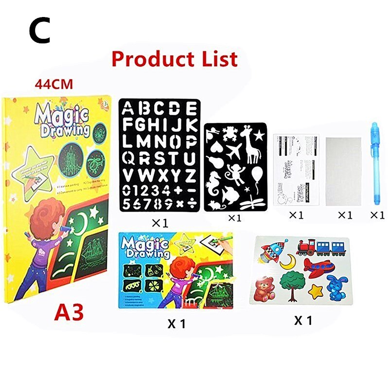 1PC A4 A5 LED Luminous Drawing Board Graffiti Doodle Drawing Tablet Magic Draw With Light-Fun Fluorescent Pen Educational Toy