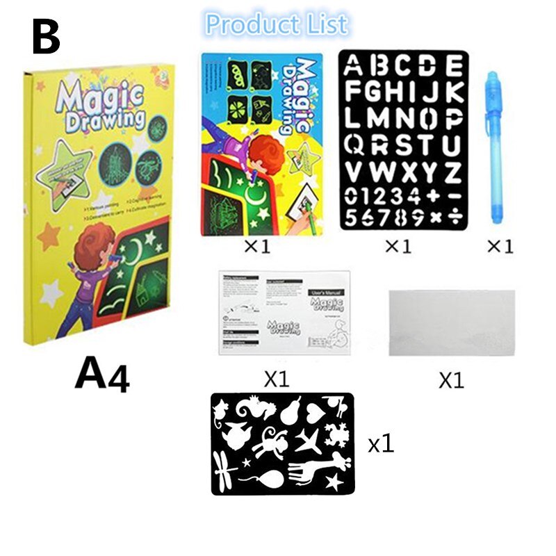 1PC A4 A5 LED Luminous Drawing Board Graffiti Doodle Drawing Tablet Magic Draw With Light-Fun Fluorescent Pen Educational Toy